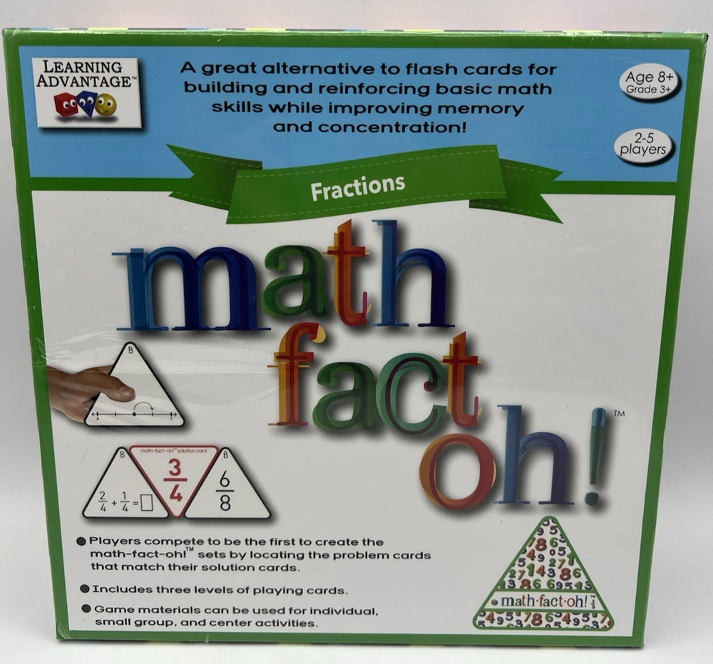 Learning Advantage Math Fact Oh Fractions Educational Card Game Age 8+ New